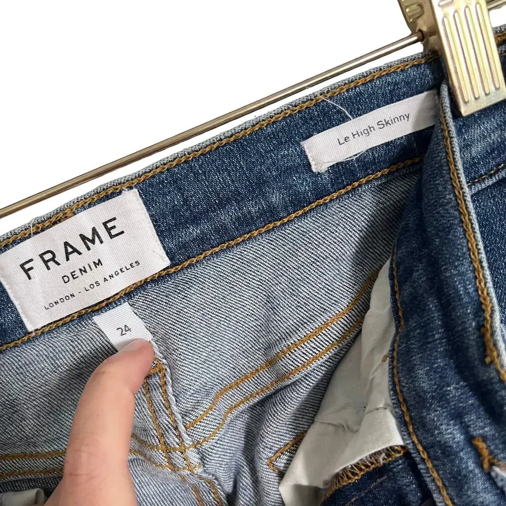 FRAME Le High Skinny Jeans Hazelwood Studded Hem‎ Size 24 - Picture 7 of 8